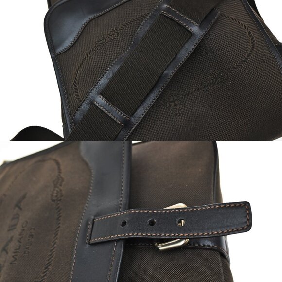 PRADA Logo Jacquard Crossbody Shoulder Bag Canvas Leather Brown SHW 38YH182 - Picture 9 of 16